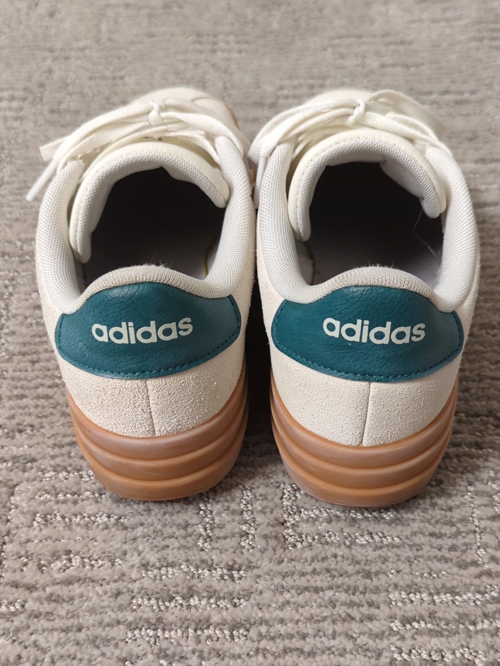 adidas Women's Suede Platform Sneakers in Cream with Teal & Lavender Stripes - Picture 3 of 4